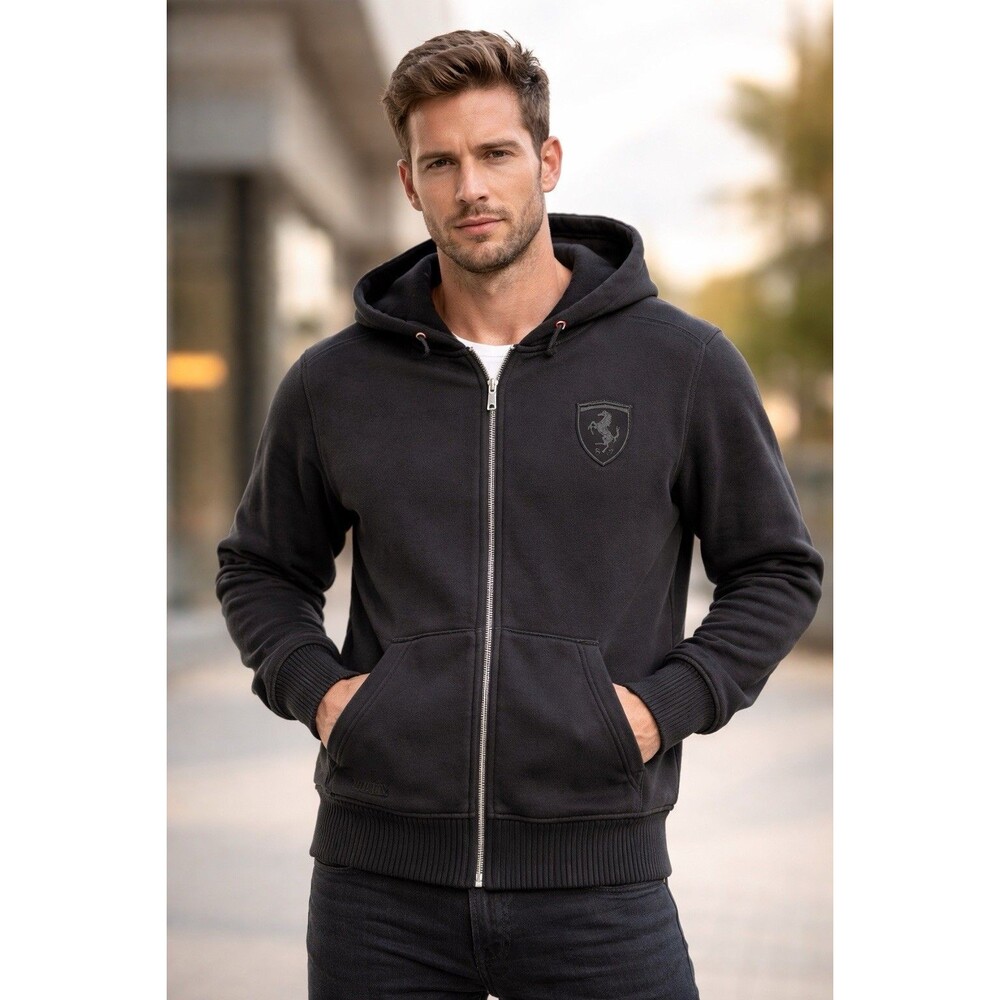 Men’s Puma Black Full Zip Ferrari Brand Hoodie Embroidered Size Medium Licensed